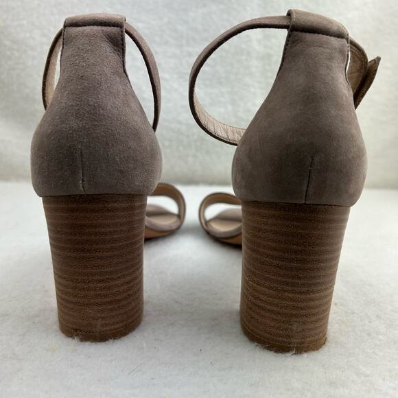 Authentic Manolo Blahnik Brown Gray Suede Strappy Sandal Block Heel 38.5 (US 8) - Picture 8 of 16